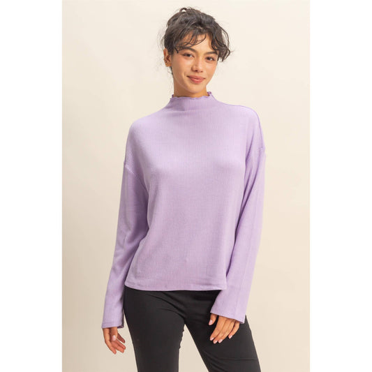 Oversized High Neck Top With Side Slit Lavender