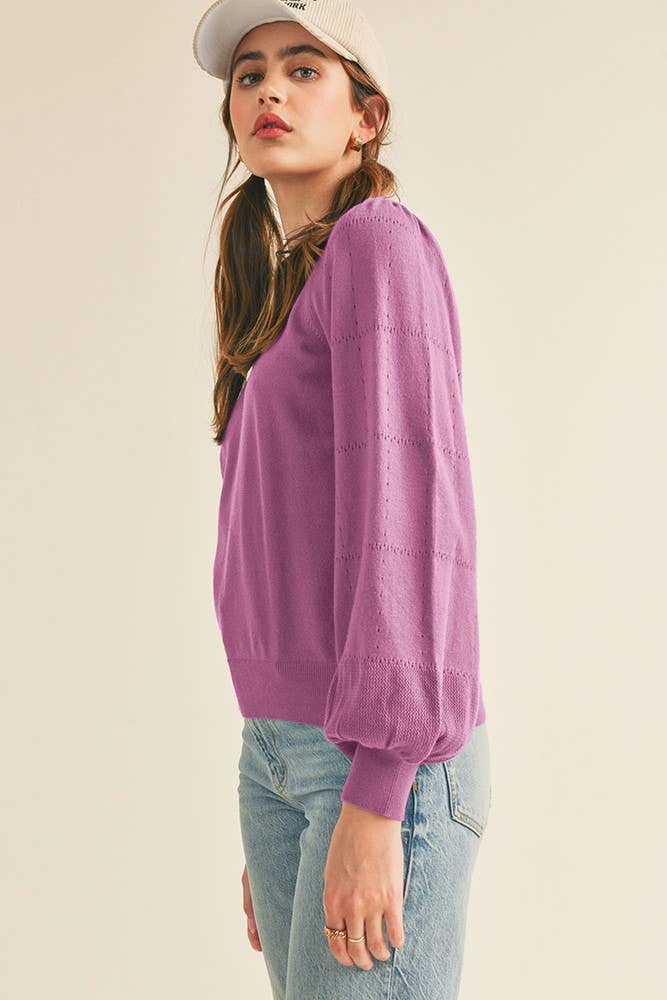 POINTELLE PUFF SLEEVE SWEATER MSW10115
