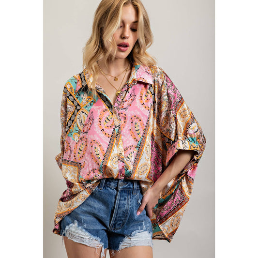 LIGHT SATIN PRINT BUTTON DOWN SHIRT