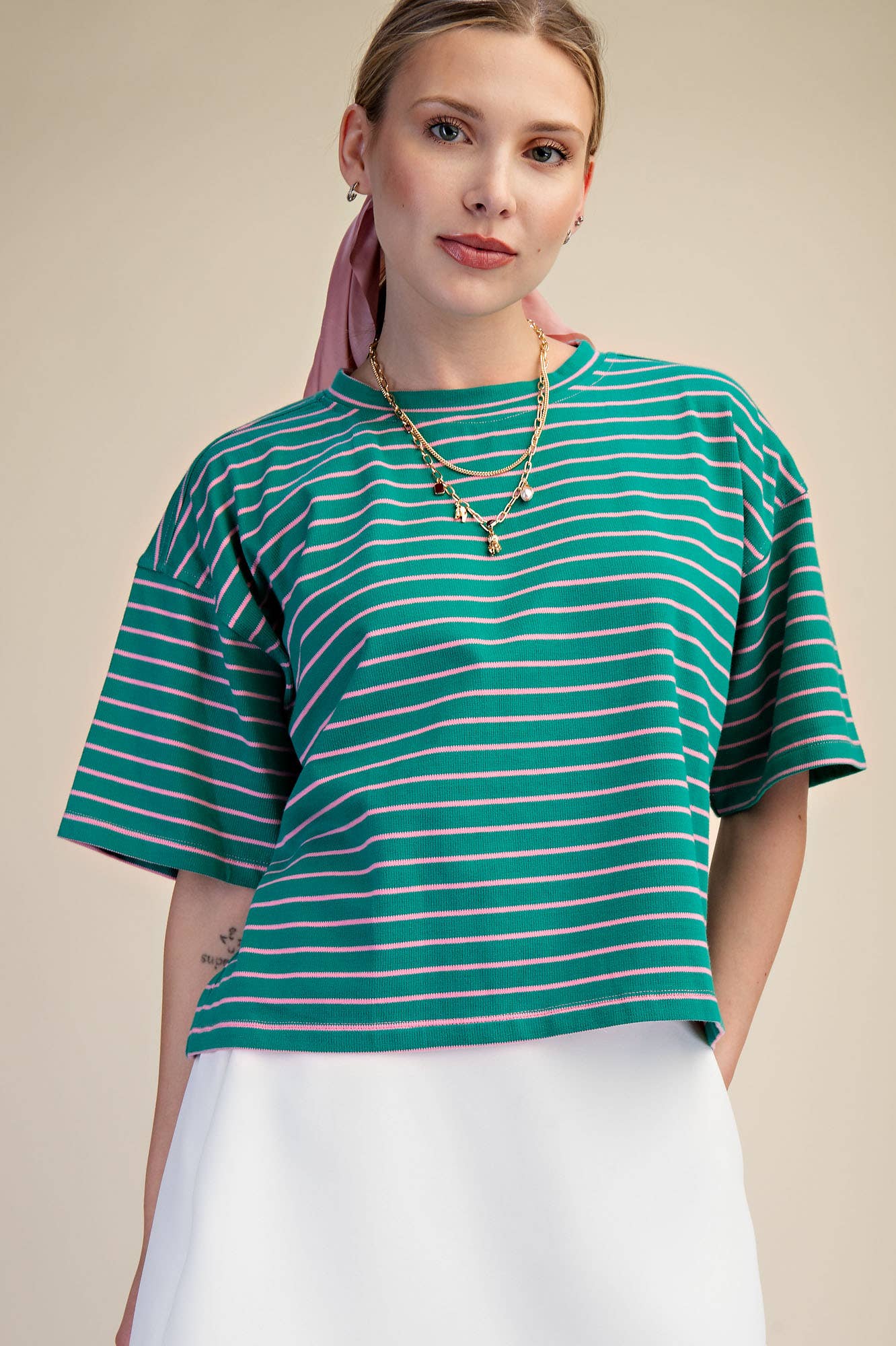 Round Neck Wide Sleeve Pullover Stripe Everyday Top