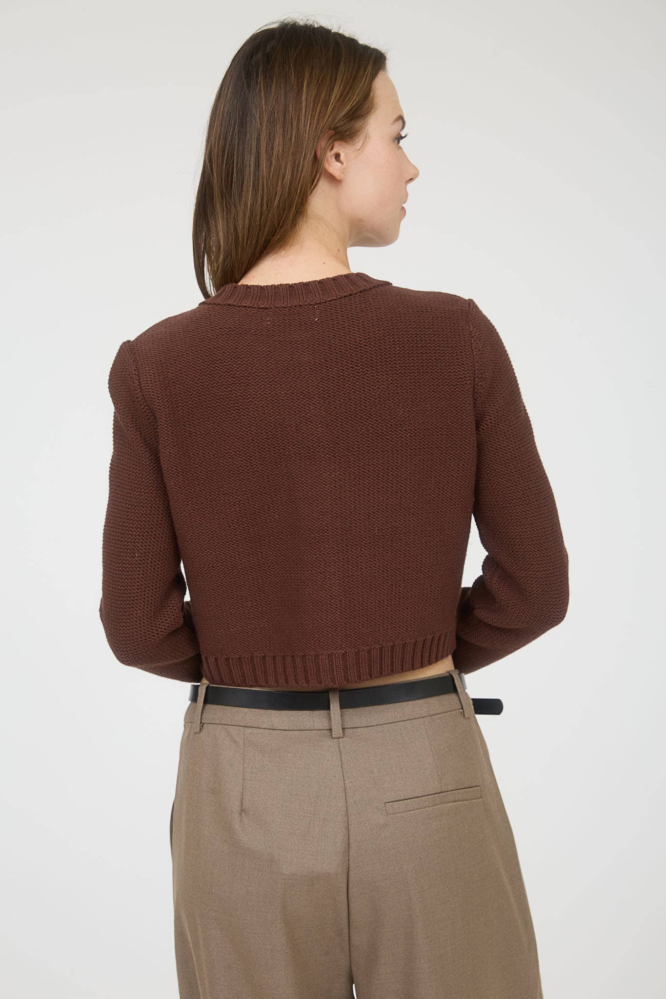 GOLD BUTTON KNIT CARDIGAN SWEATER Brown