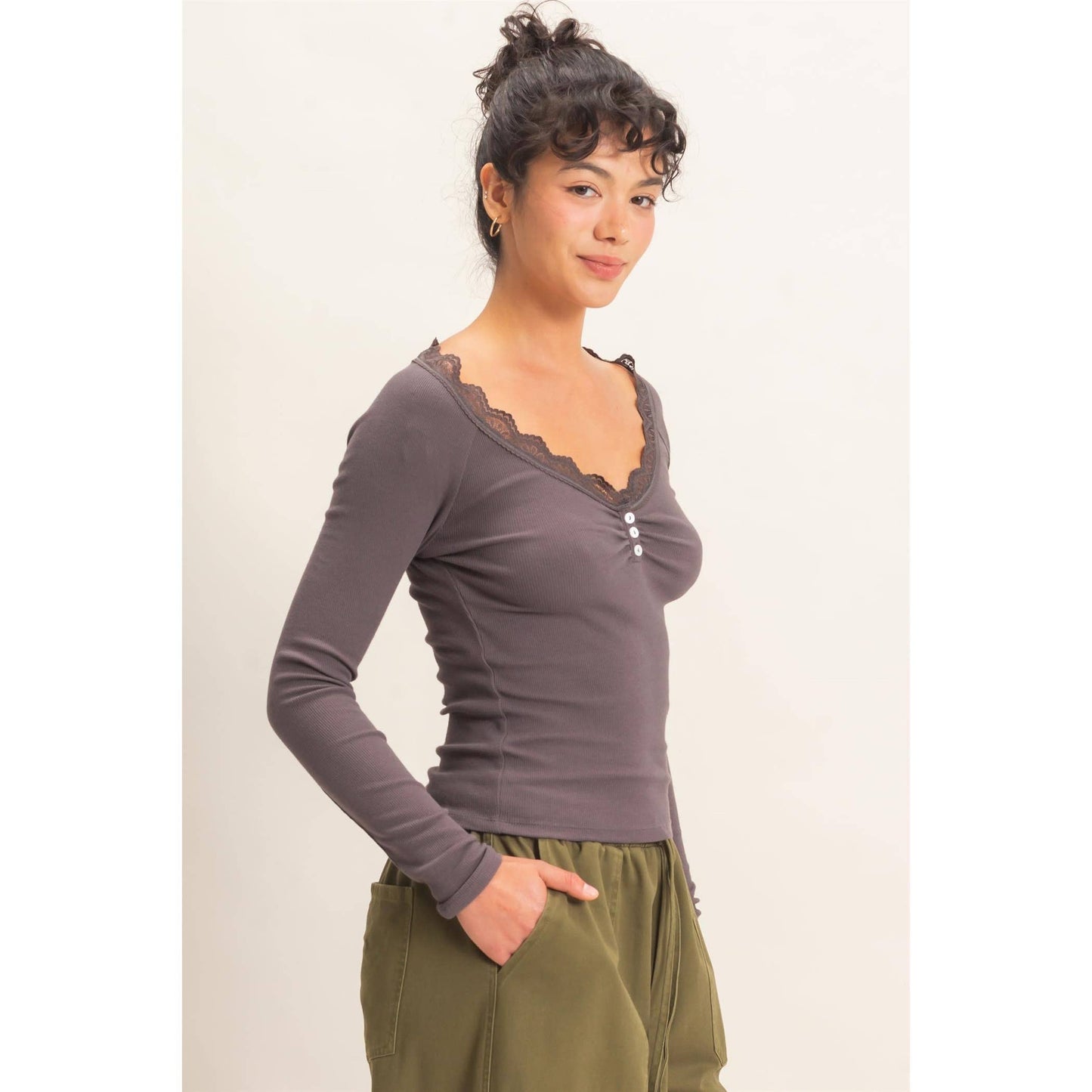 Lace-Trim Henley Top