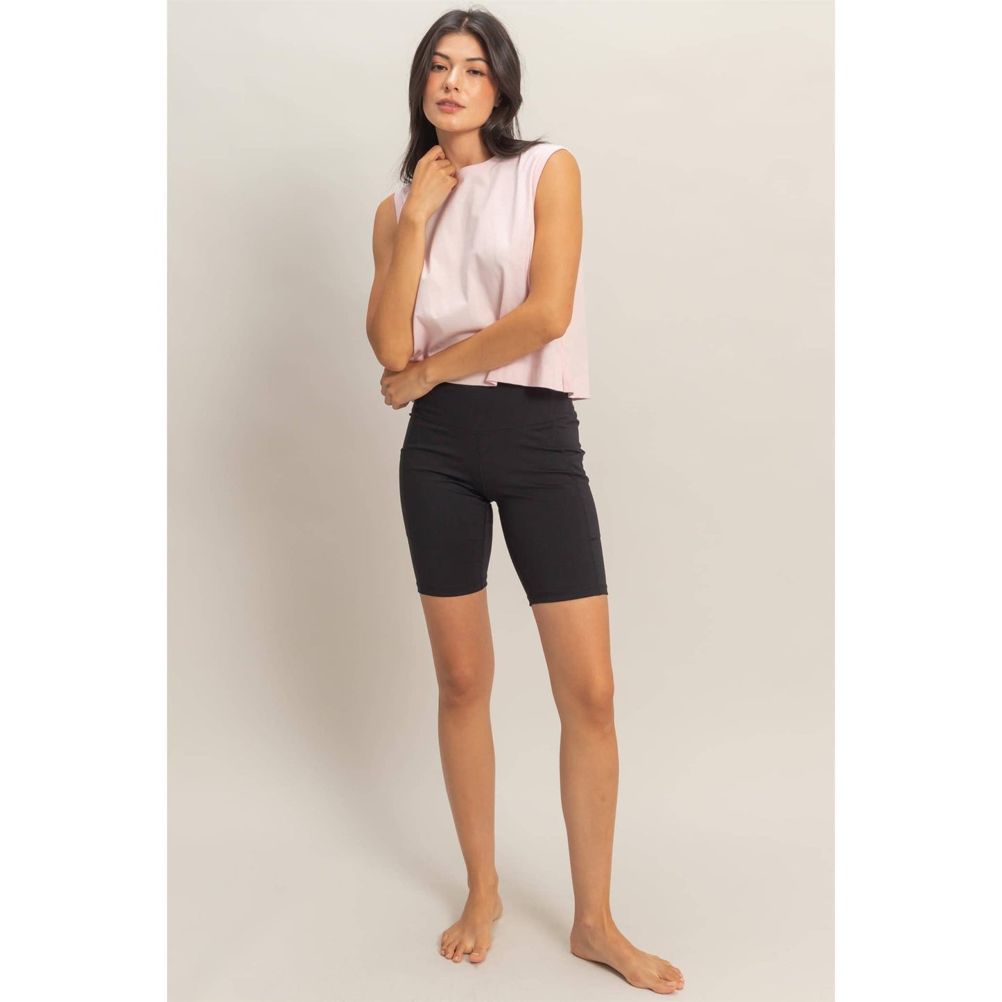 Sleeveless Crew Neck Top With Back Pleats