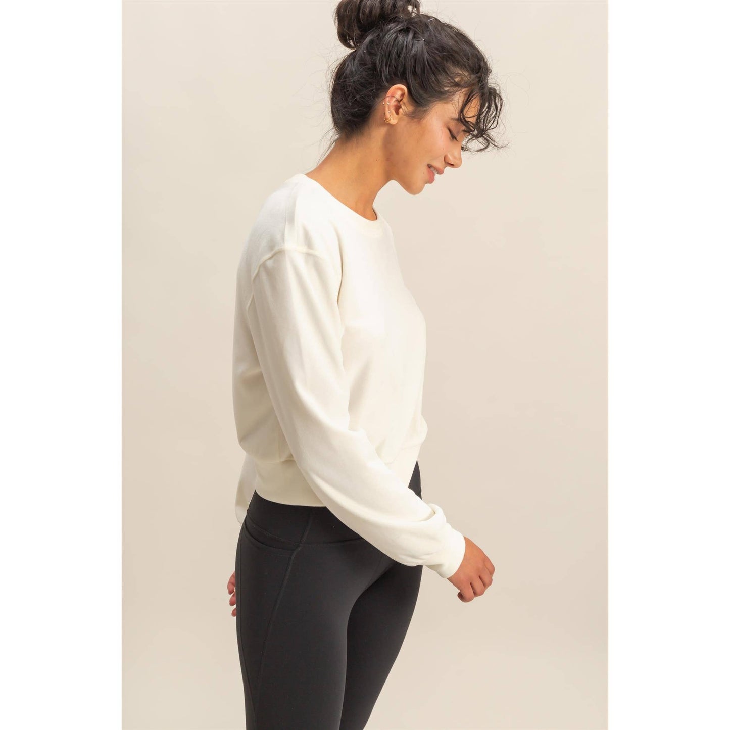 Banded Waist Velour Sweatshirt