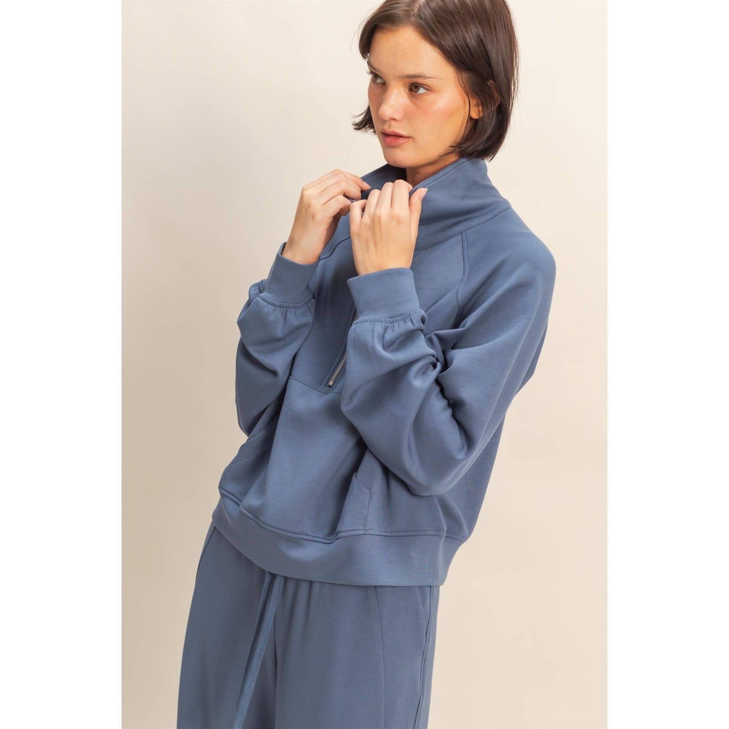 Scuba Half Zip-Up High Neck Collar Sweatshirt