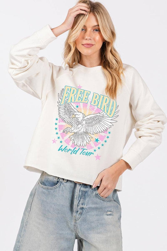 PUFF' Free Bird World Tour Graphic L/S Faux Crop Sweatshirts