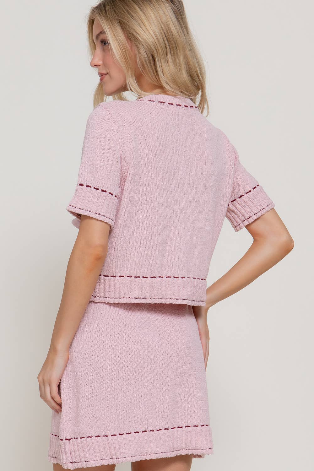 Short Sleeve Contrasting Stitched Sweater Cardigan