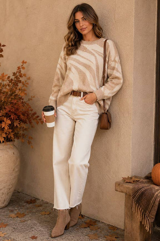 Zebra Jacquard Knit Sweater