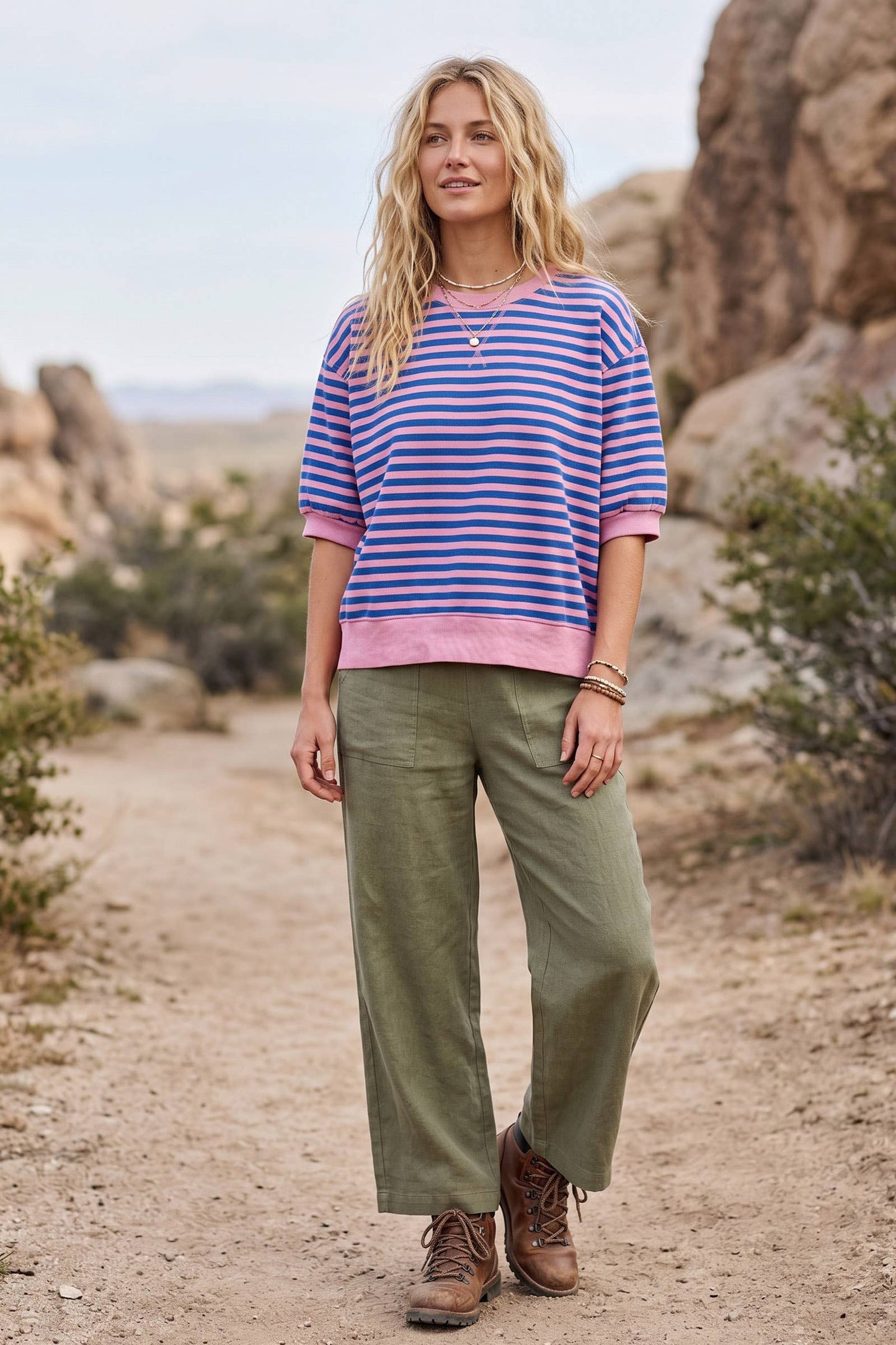 Striped Contrast Trim Knit Top