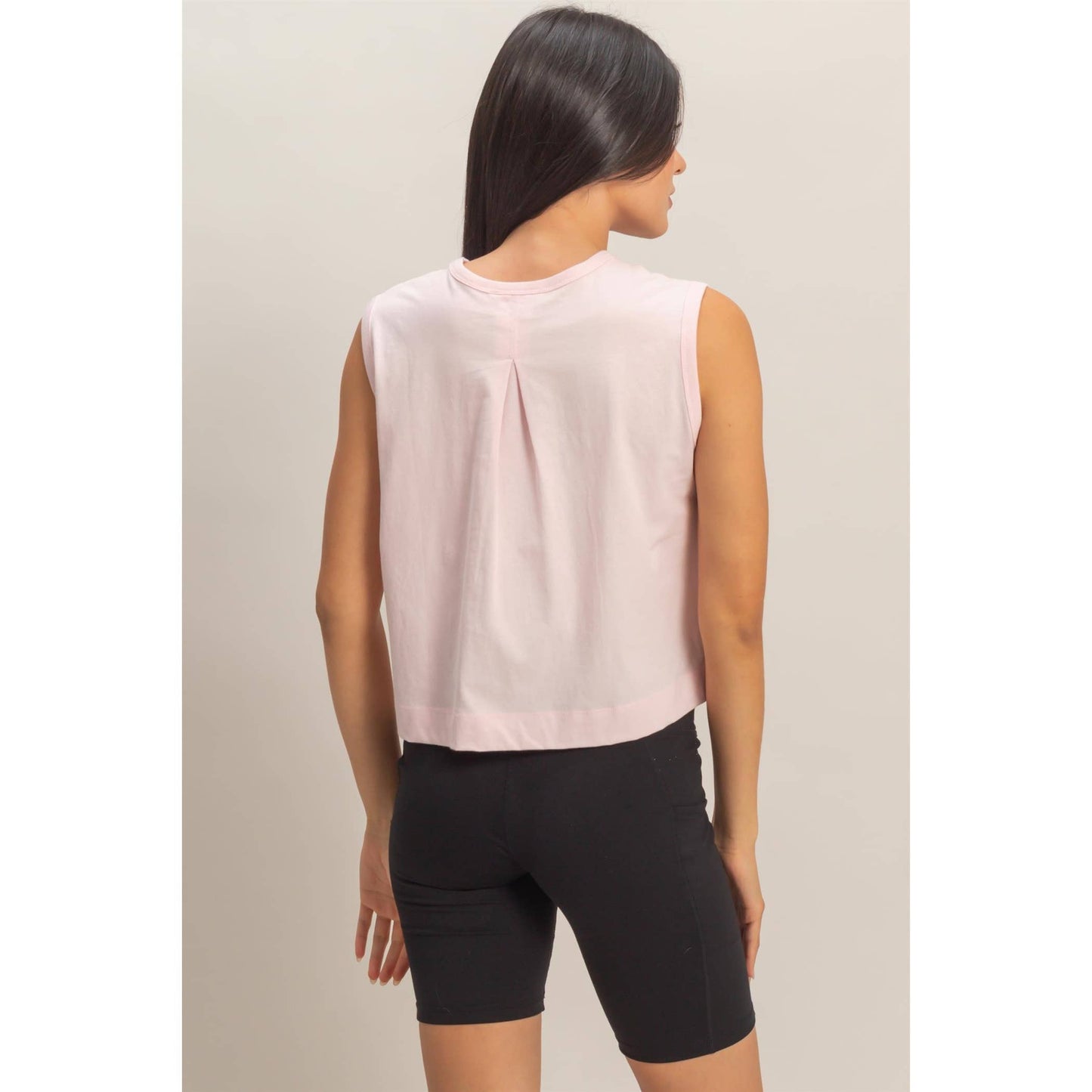 Sleeveless Crew Neck Top With Back Pleats