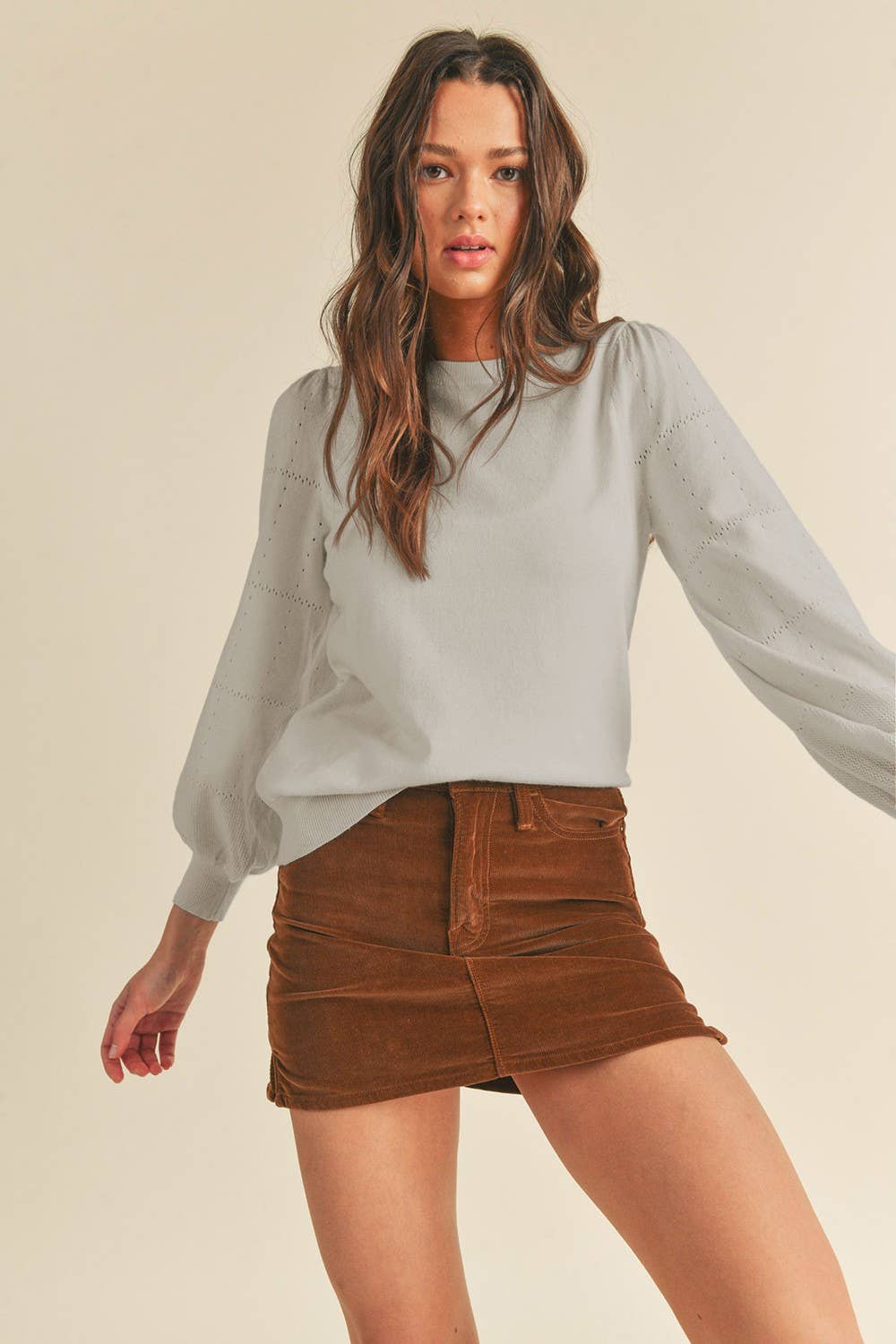 POINTELLE PUFF SLEEVE SWEATER MSW10115