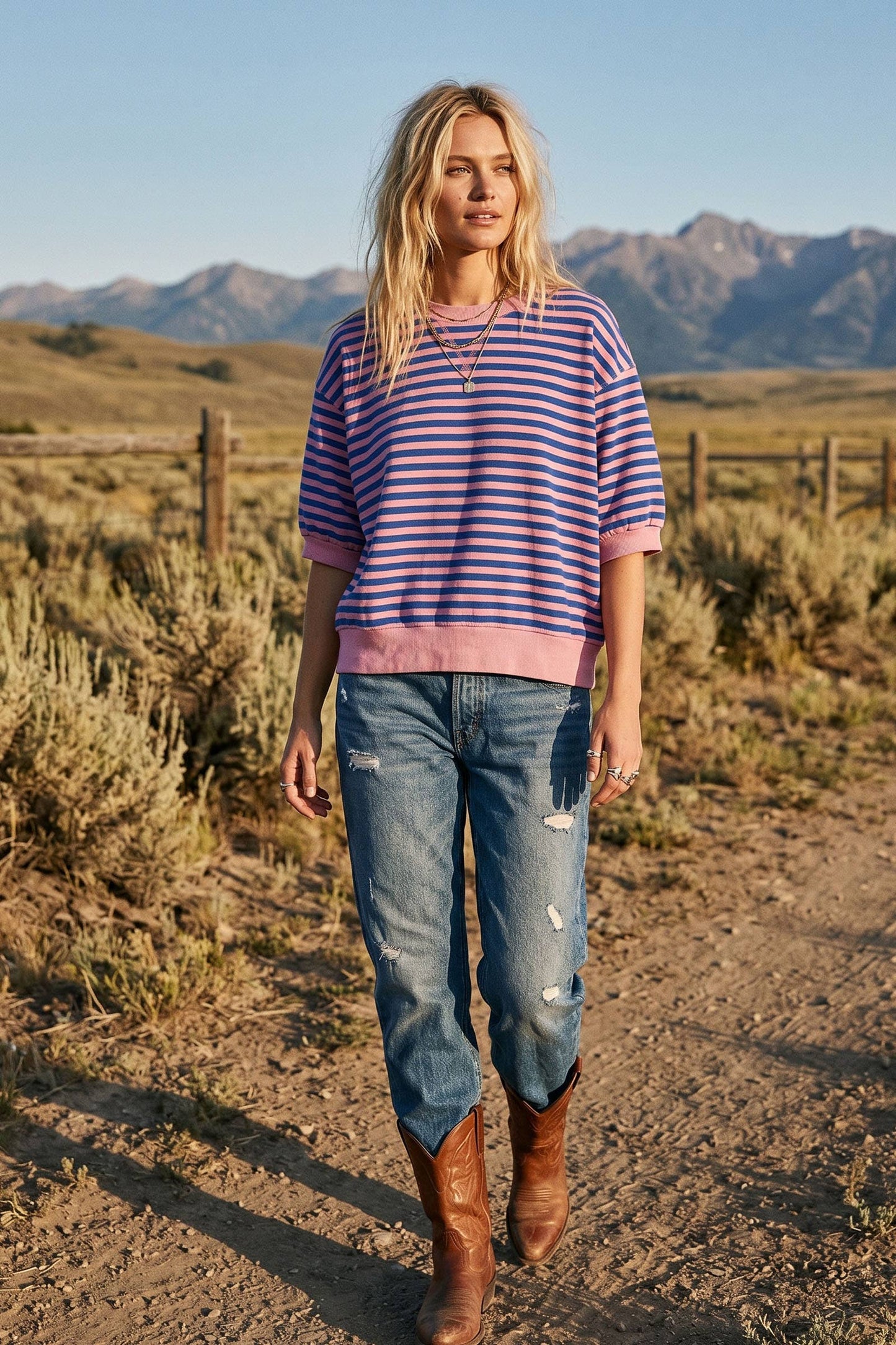 Striped Contrast Trim Knit Top