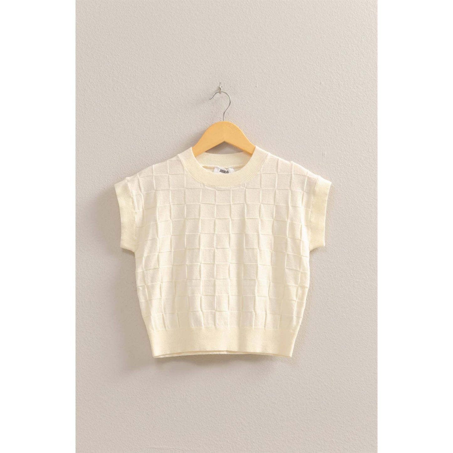 Basketweave Short Sleeve Top Cream