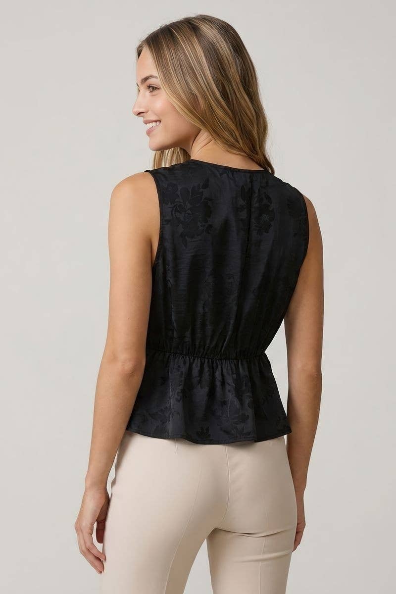 SATIN JACQUARD LACE TRIM TANK -