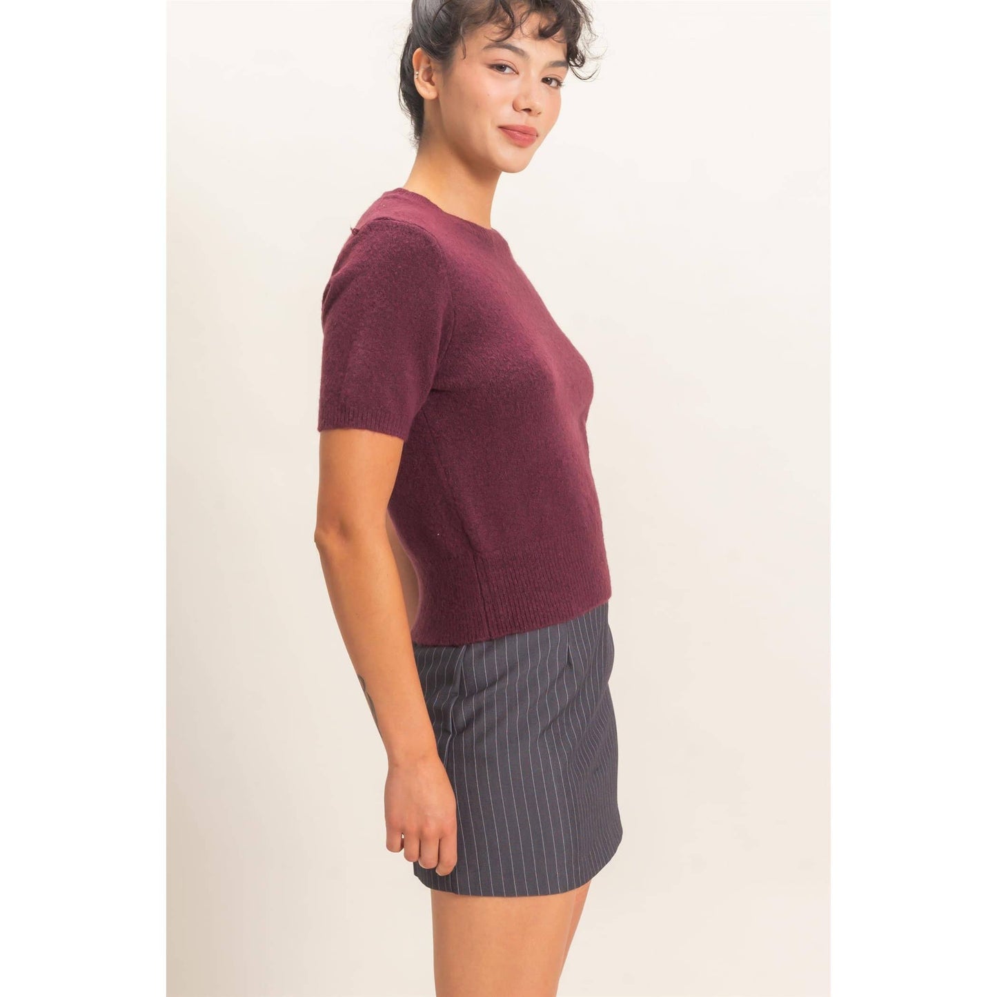 Crew Neck Short Sleeve Knit Top