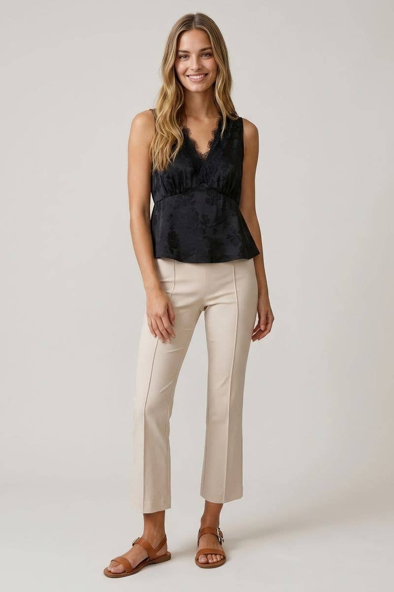 SATIN JACQUARD LACE TRIM TANK -