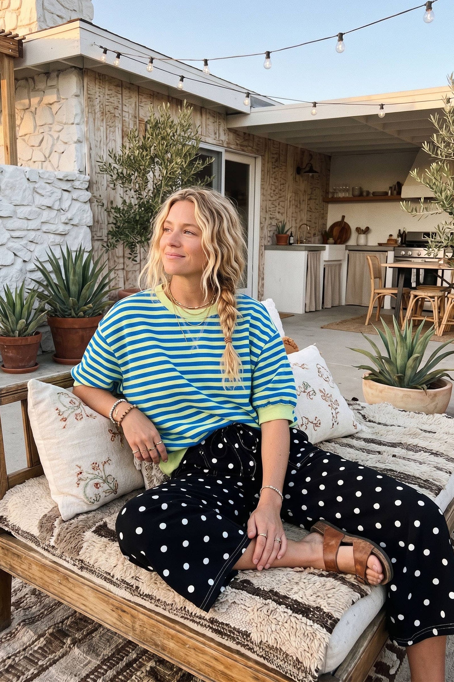 Striped Contrast Trim Knit Top