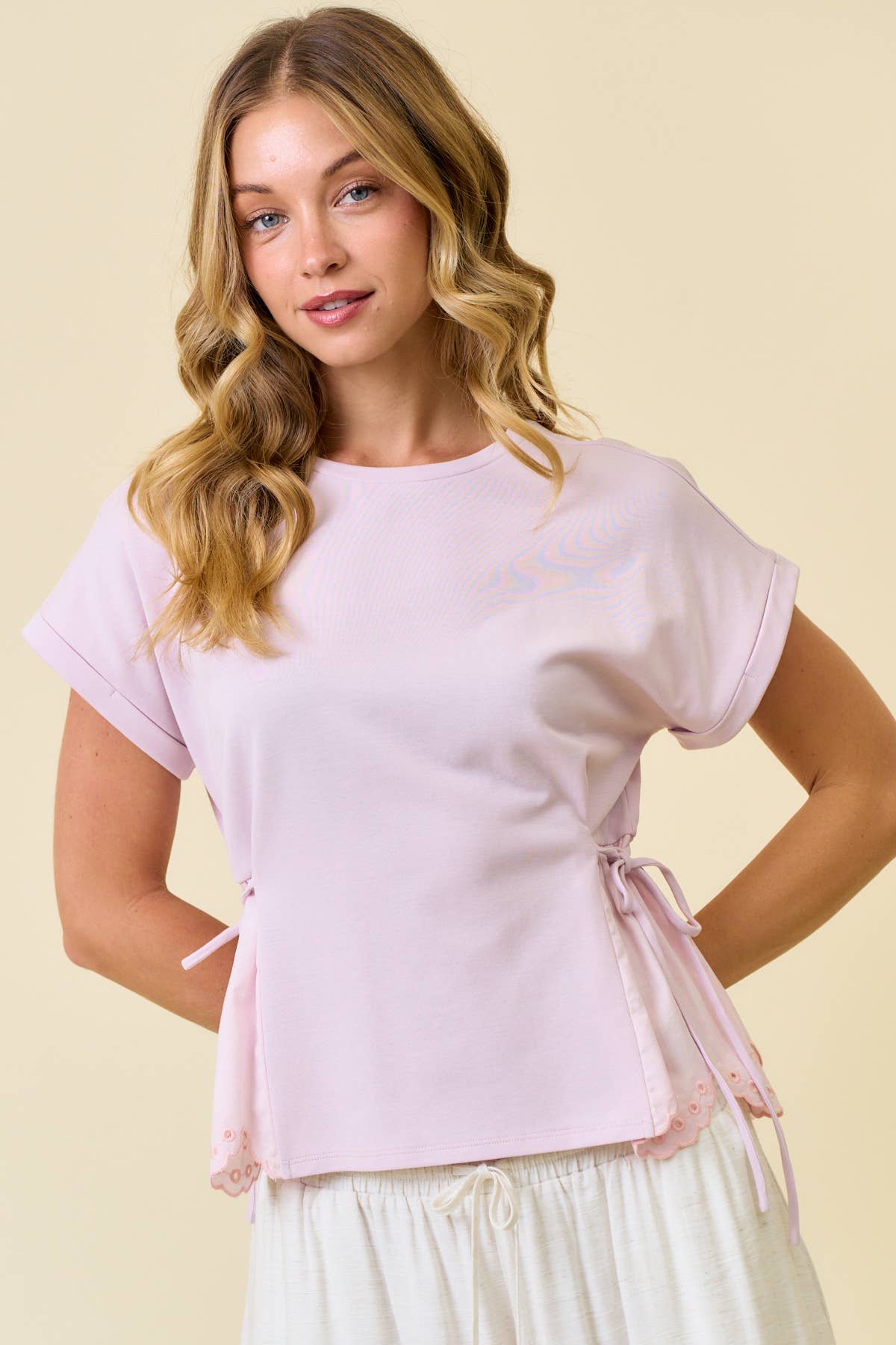Cotton Lace Mixed Media Lavender Top