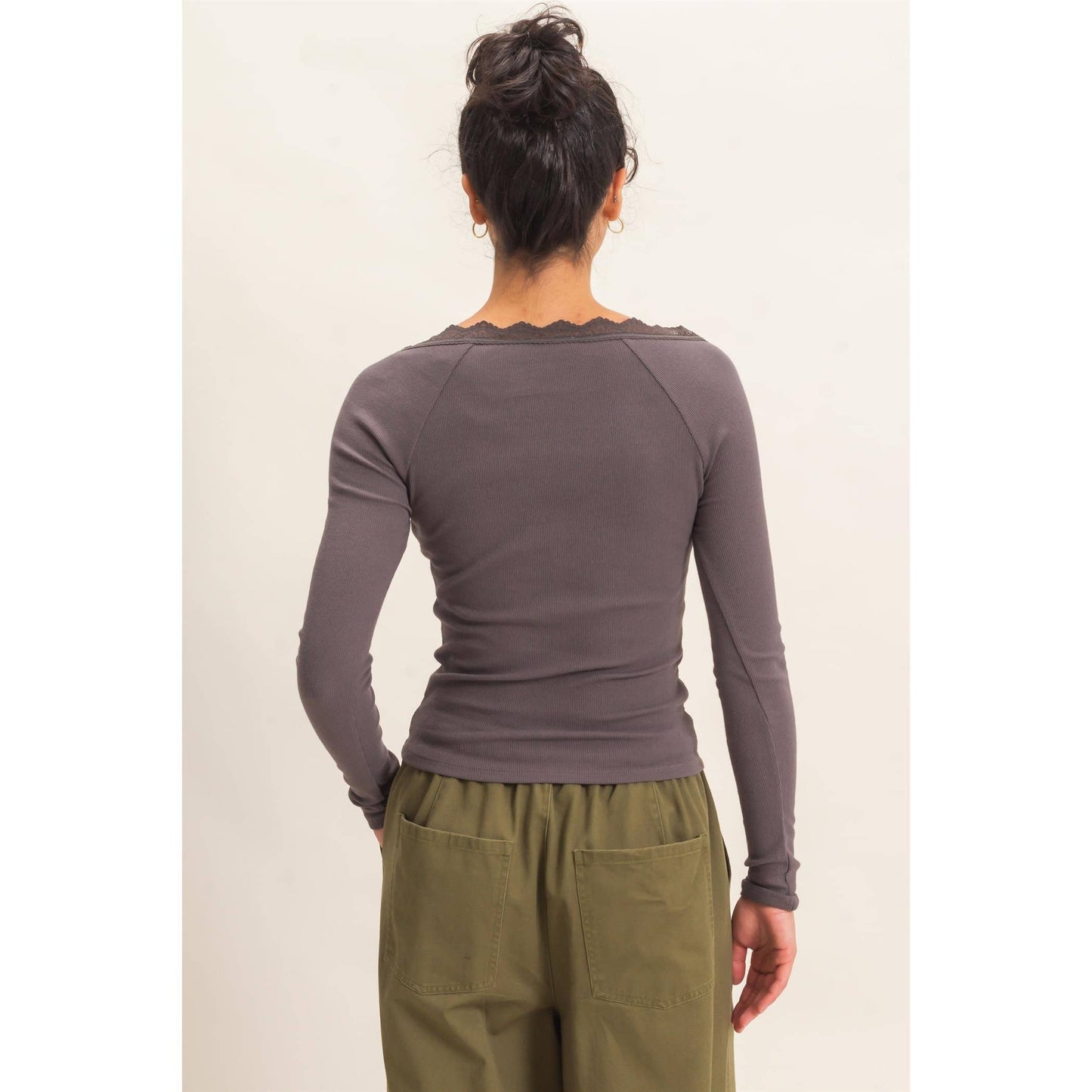 Lace-Trim Henley Top