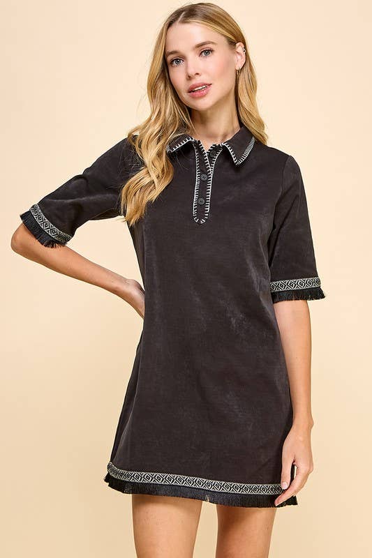 Fringe Detail Button Up Dress
