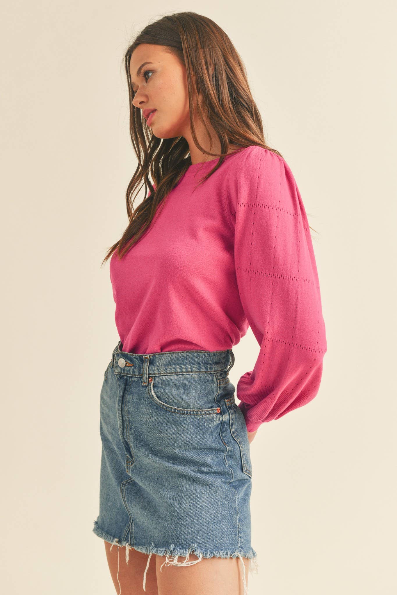 POINTELLE PUFF SLEEVE SWEATER MSW10115