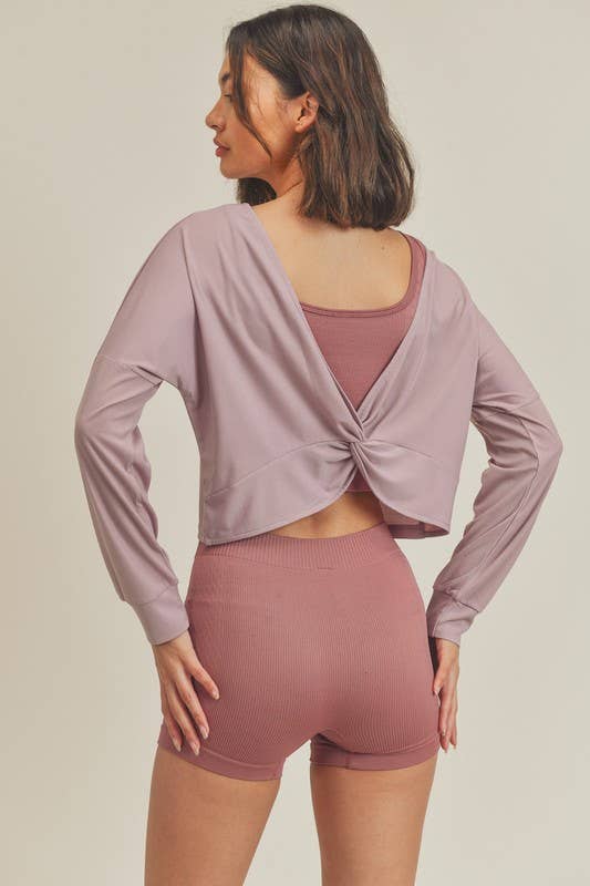 Long Sleeve Twist Back Crop Top