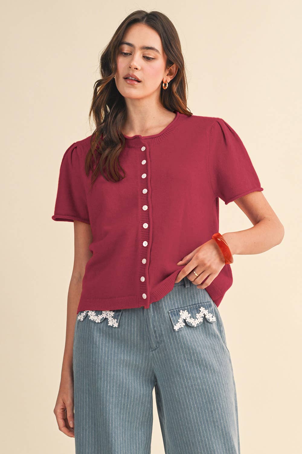 SHORT SLEEVE SWEATER CARDIGAN