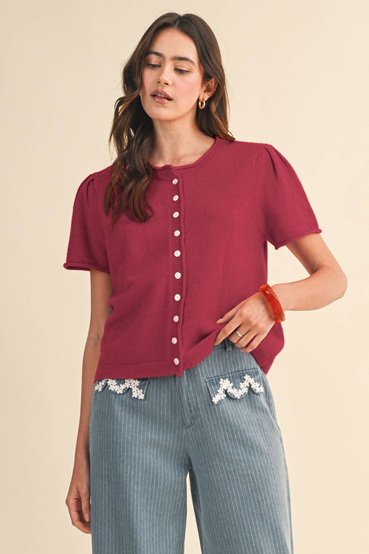 SHORT SLEEVE SWEATER CARDIGAN