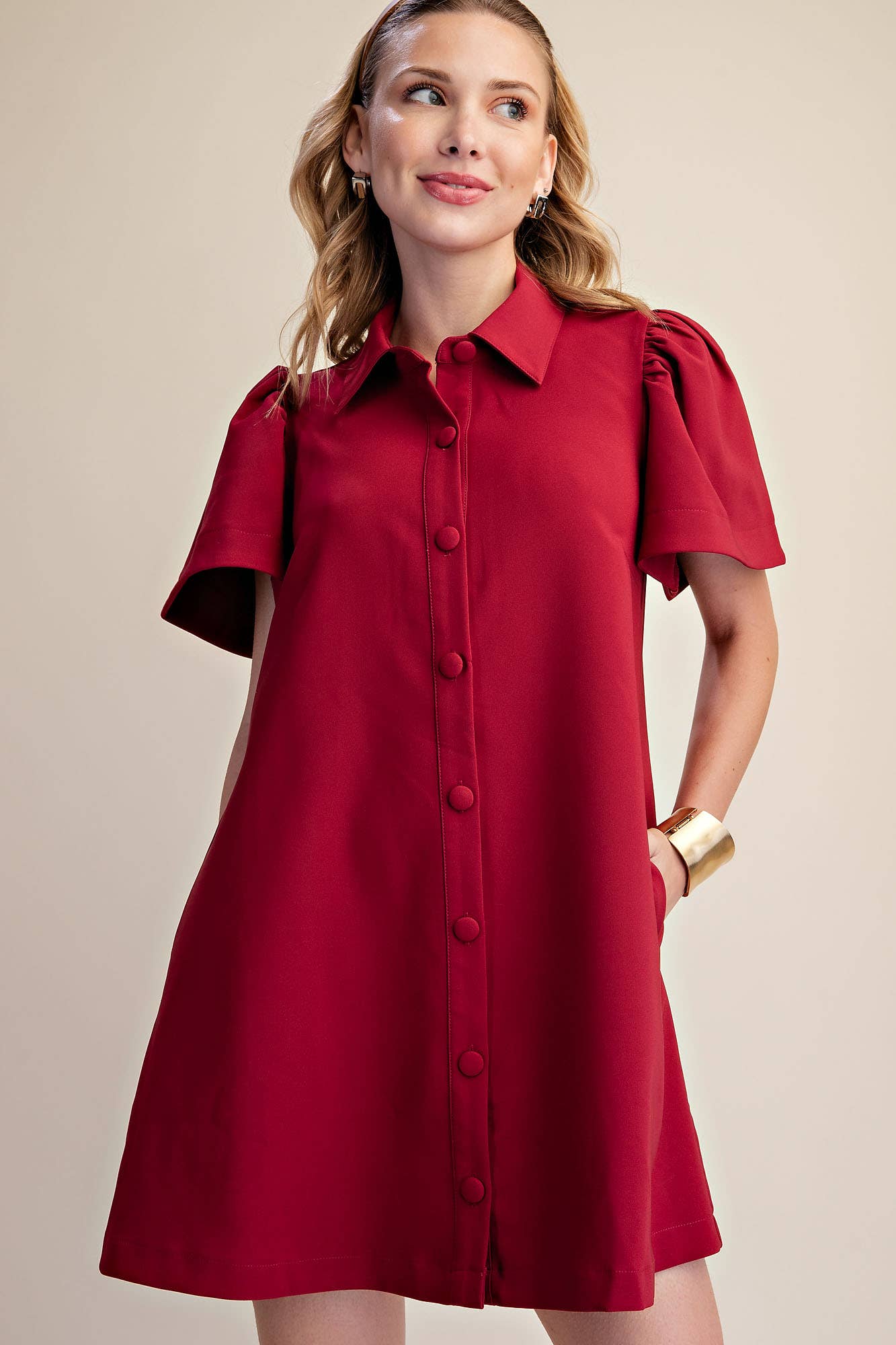 Mini Dress Collar Neck Covered Button Down