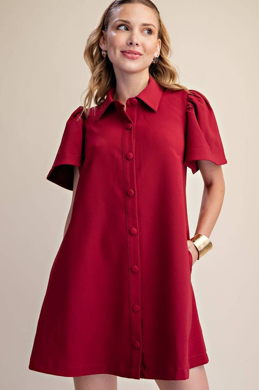 Mini Dress Collar Neck Covered Button Down