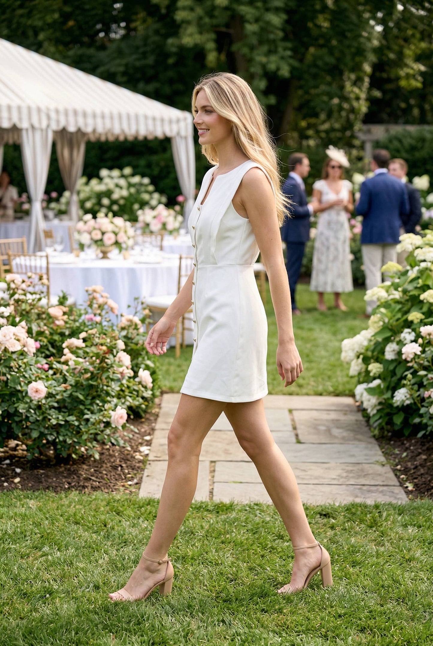 Gold button down front mini dress