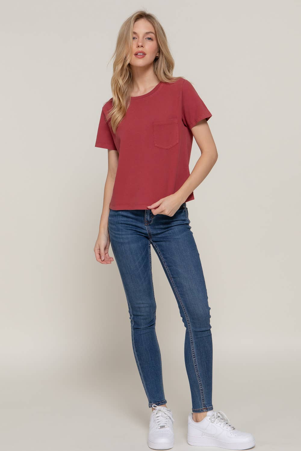 Short Sleeve Garment Dye Knit Top