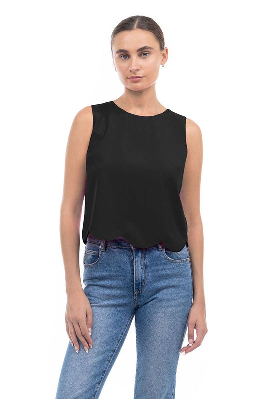 Scalloped Hem Top Black
