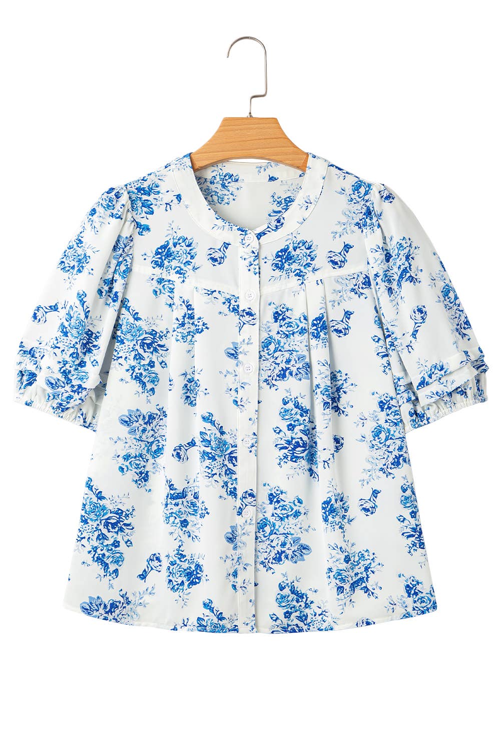 BOHO Floral Pleated Puff Sleeve Button Up Shirt | S-XL