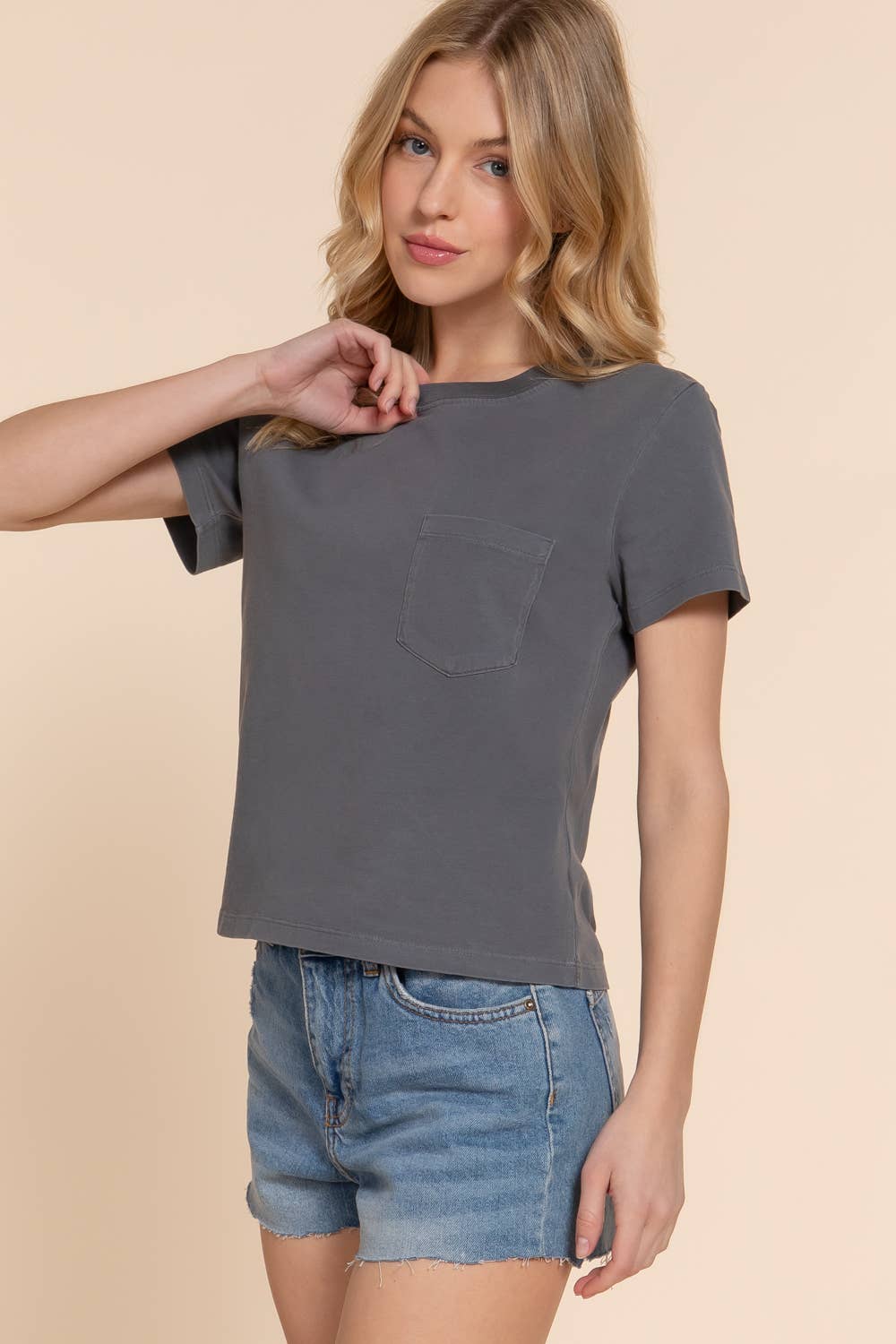Short Sleeve Garment Dye Knit Top