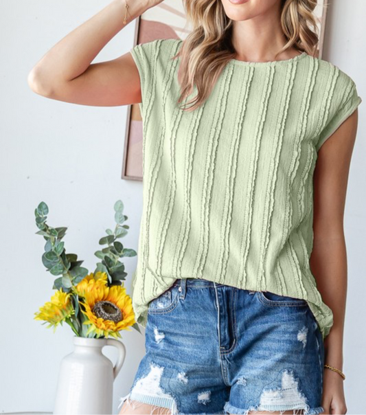 Solid Textured Cap Sleeve Blouse Sage