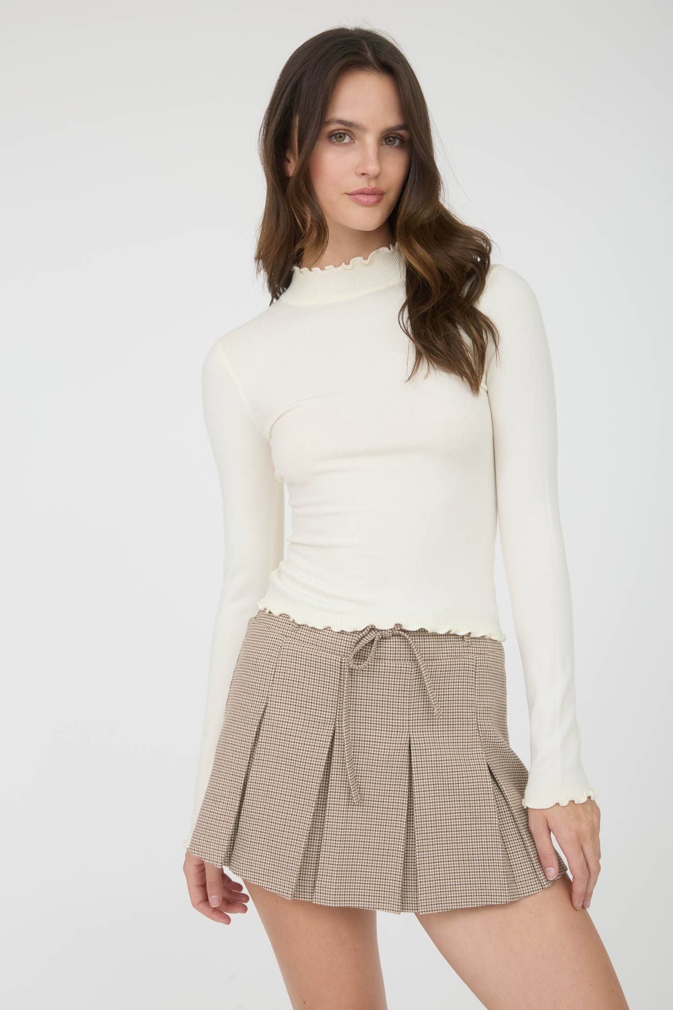 LETTUCE TRIM MOCK NECK SWEATER KNIT TOP