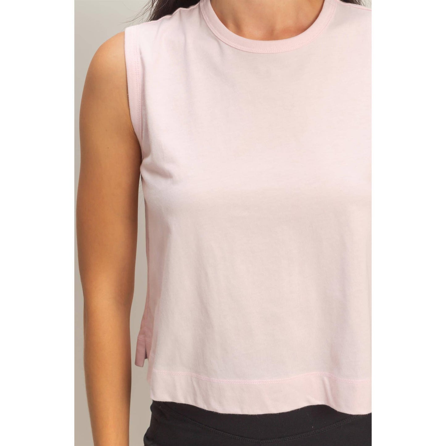 Sleeveless Crew Neck Top With Back Pleats