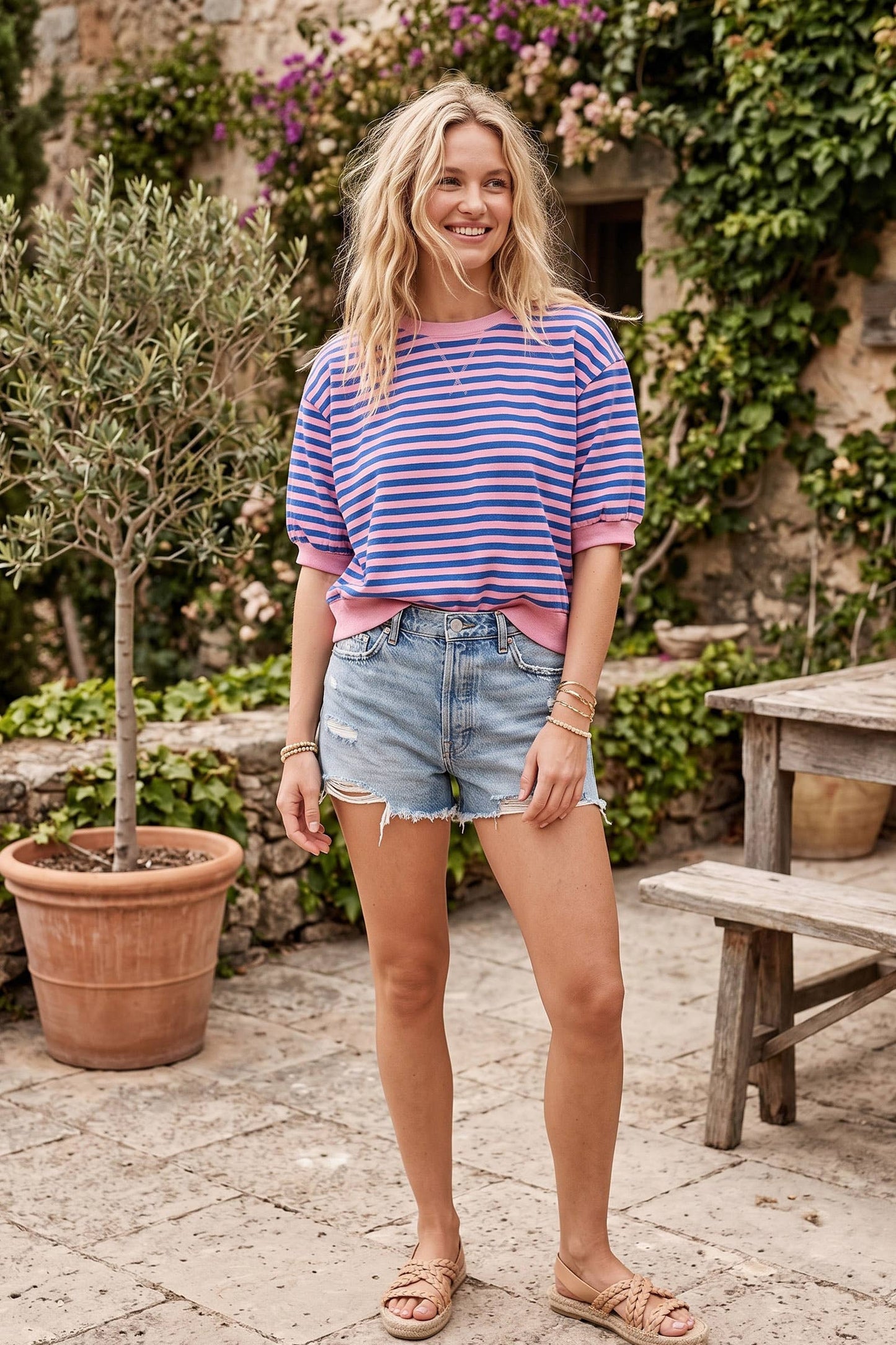 Striped Contrast Trim Knit Top