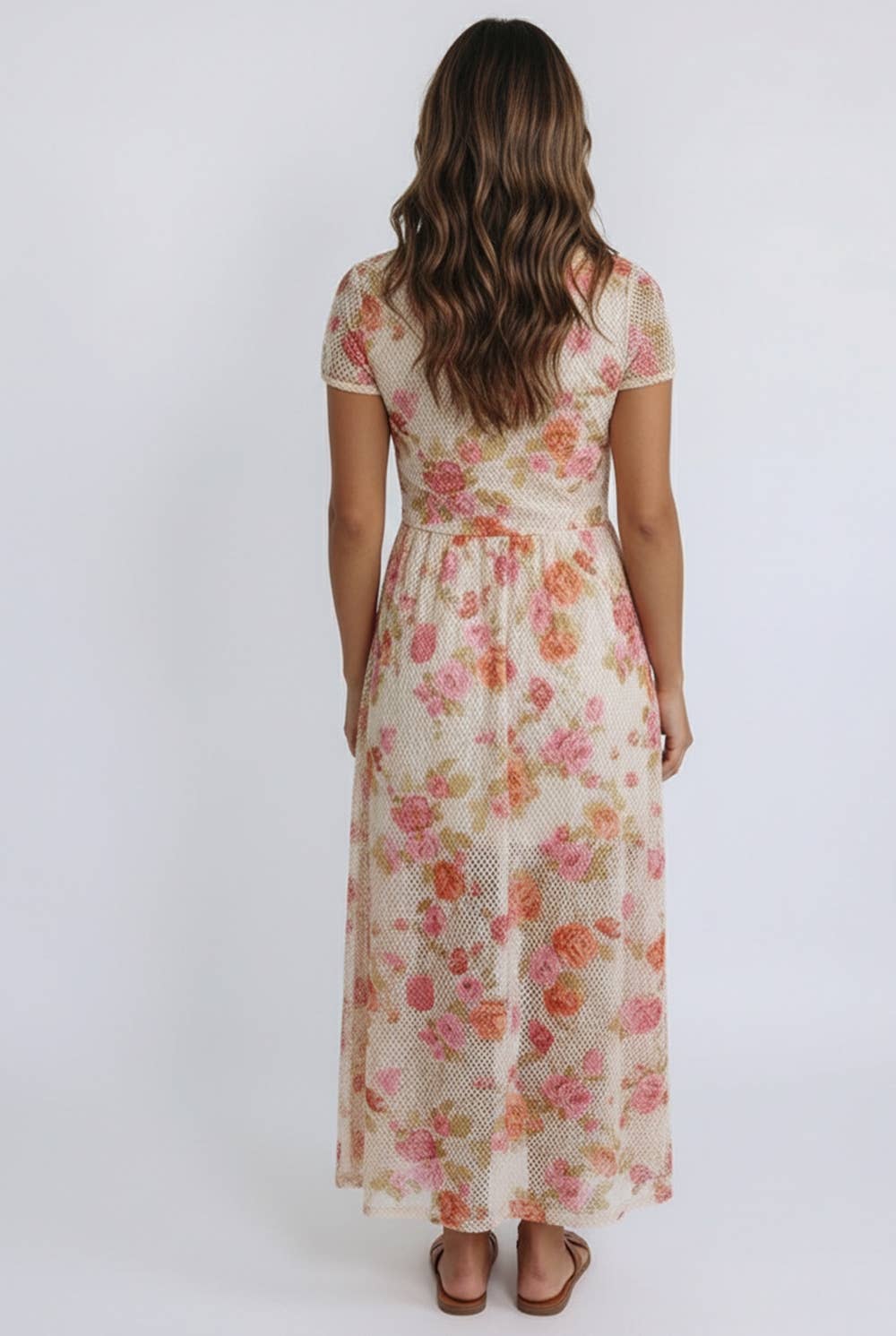 FLORAL PRINT NETTED LINED MIDI DRESS