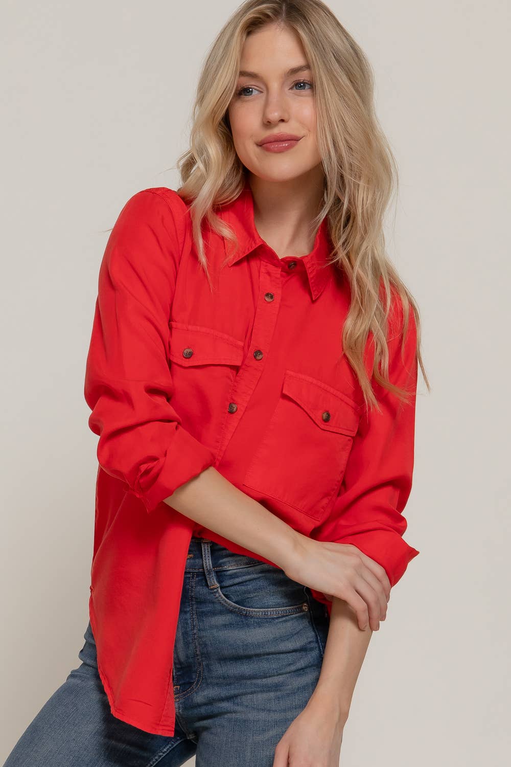 Long Sleeve Color Lyocell Shirt