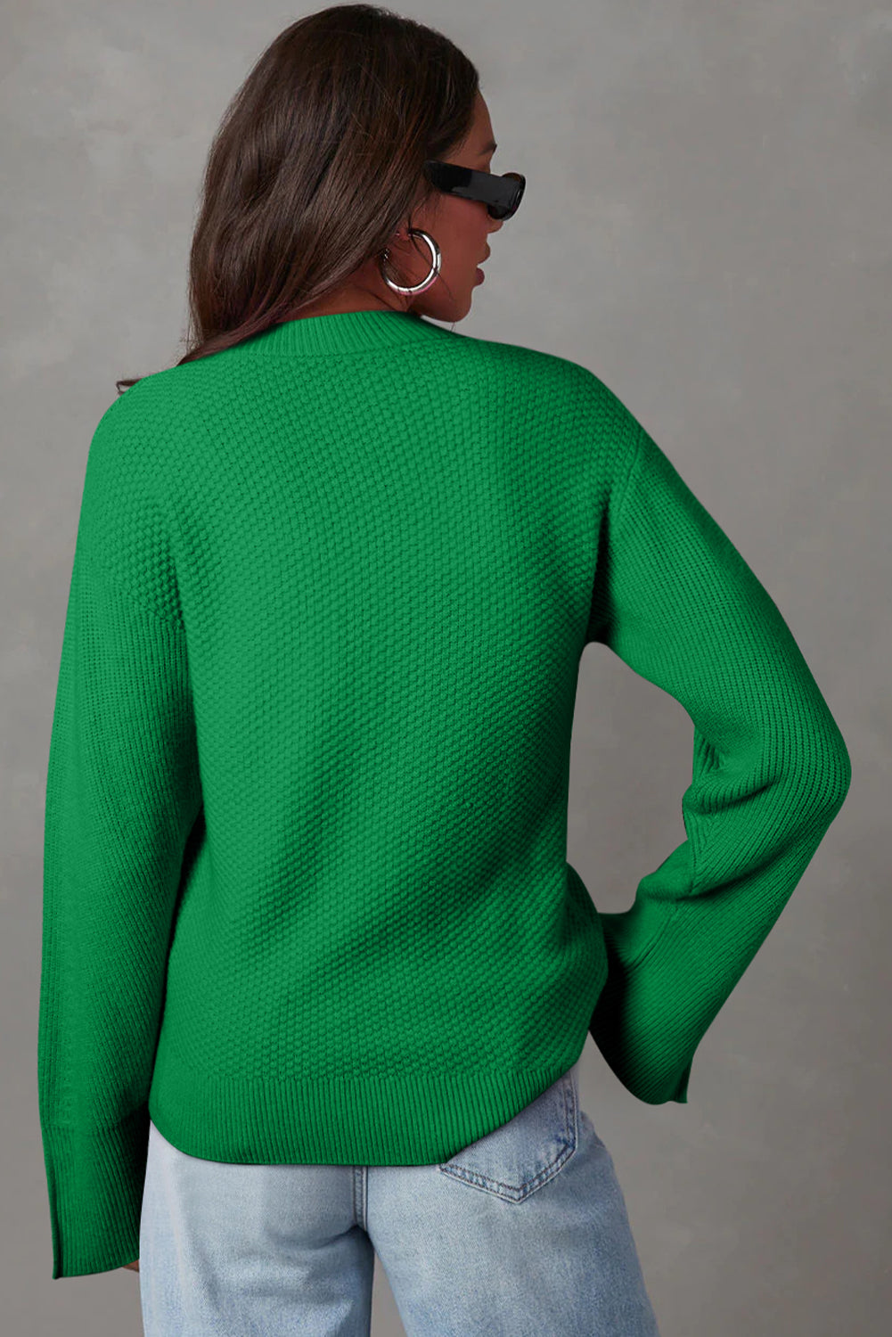 Textured Round Neck Long Sleeve Sweater