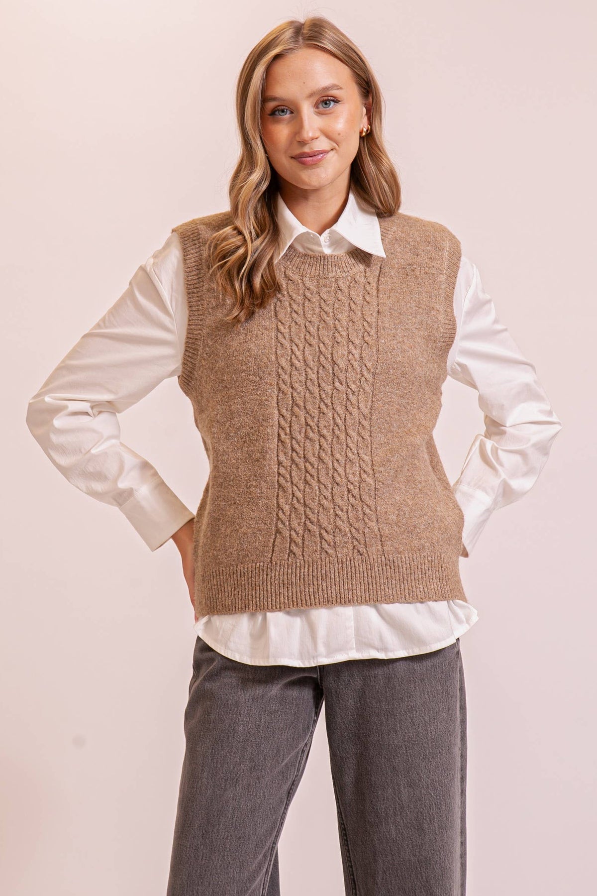Sleeveless Cable Knit Sweater Vest
