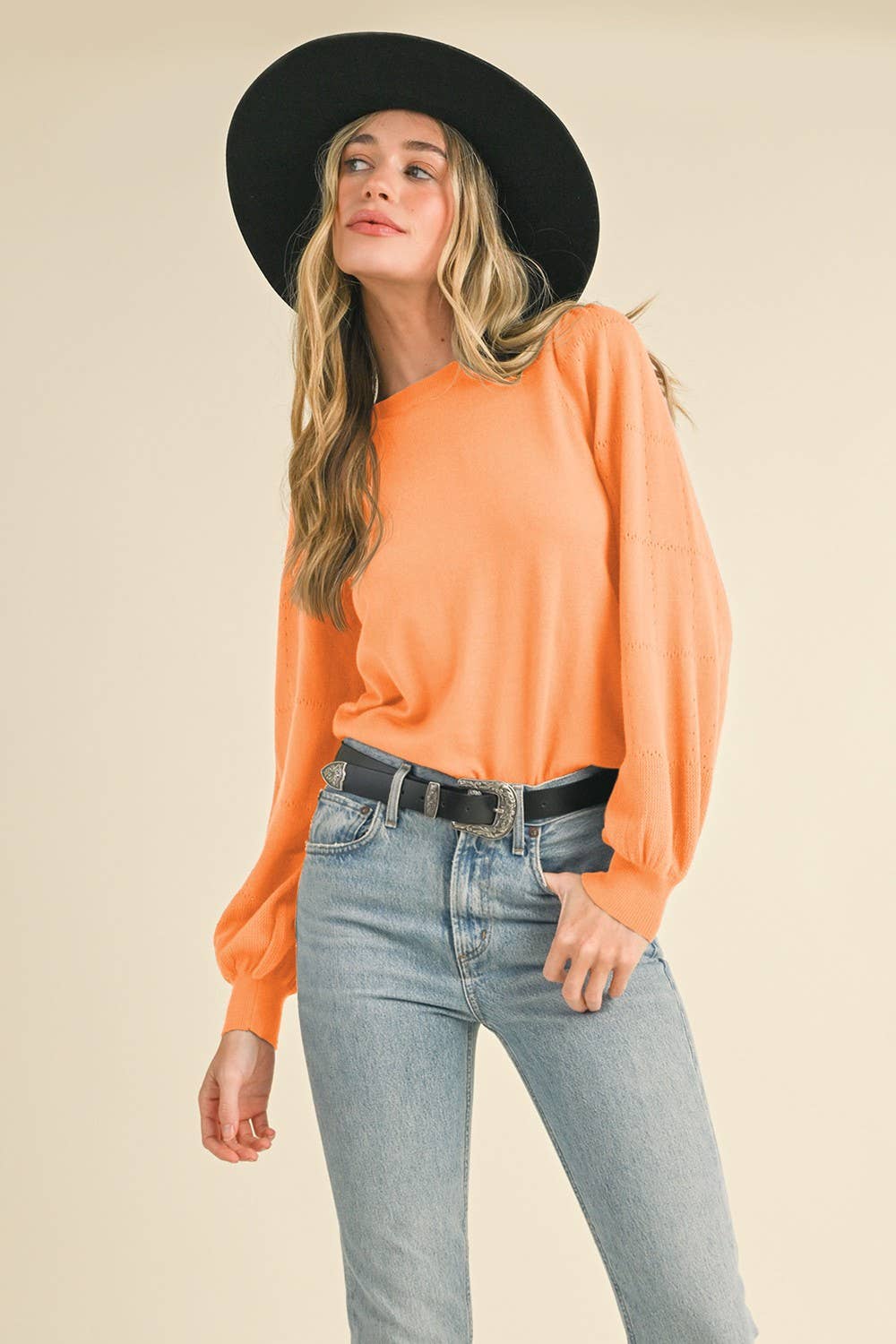 POINTELLE PUFF SLEEVE SWEATER MSW10115