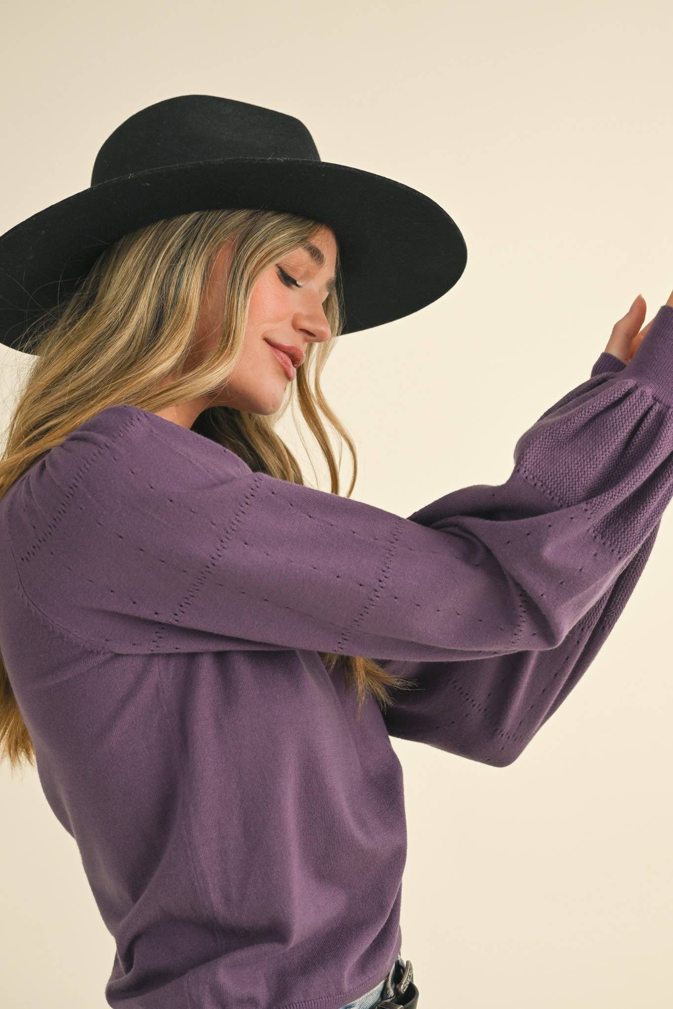 POINTELLE PUFF SLEEVE SWEATER MSW10115