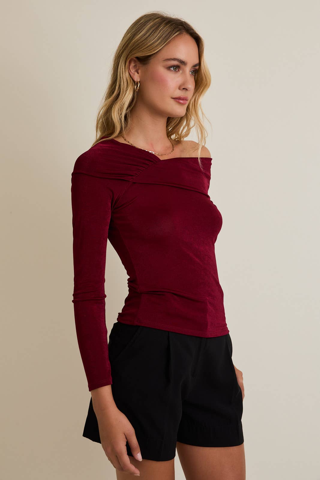 ASYMMETRIC NECK LONG SLEEVE BODYSUIT