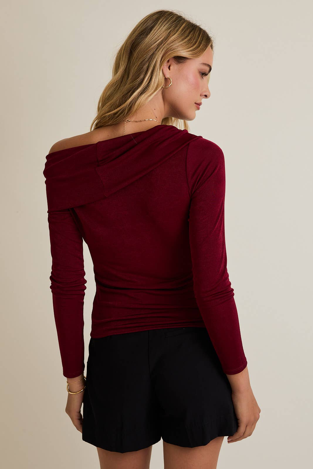 ASYMMETRIC NECK LONG SLEEVE BODYSUIT