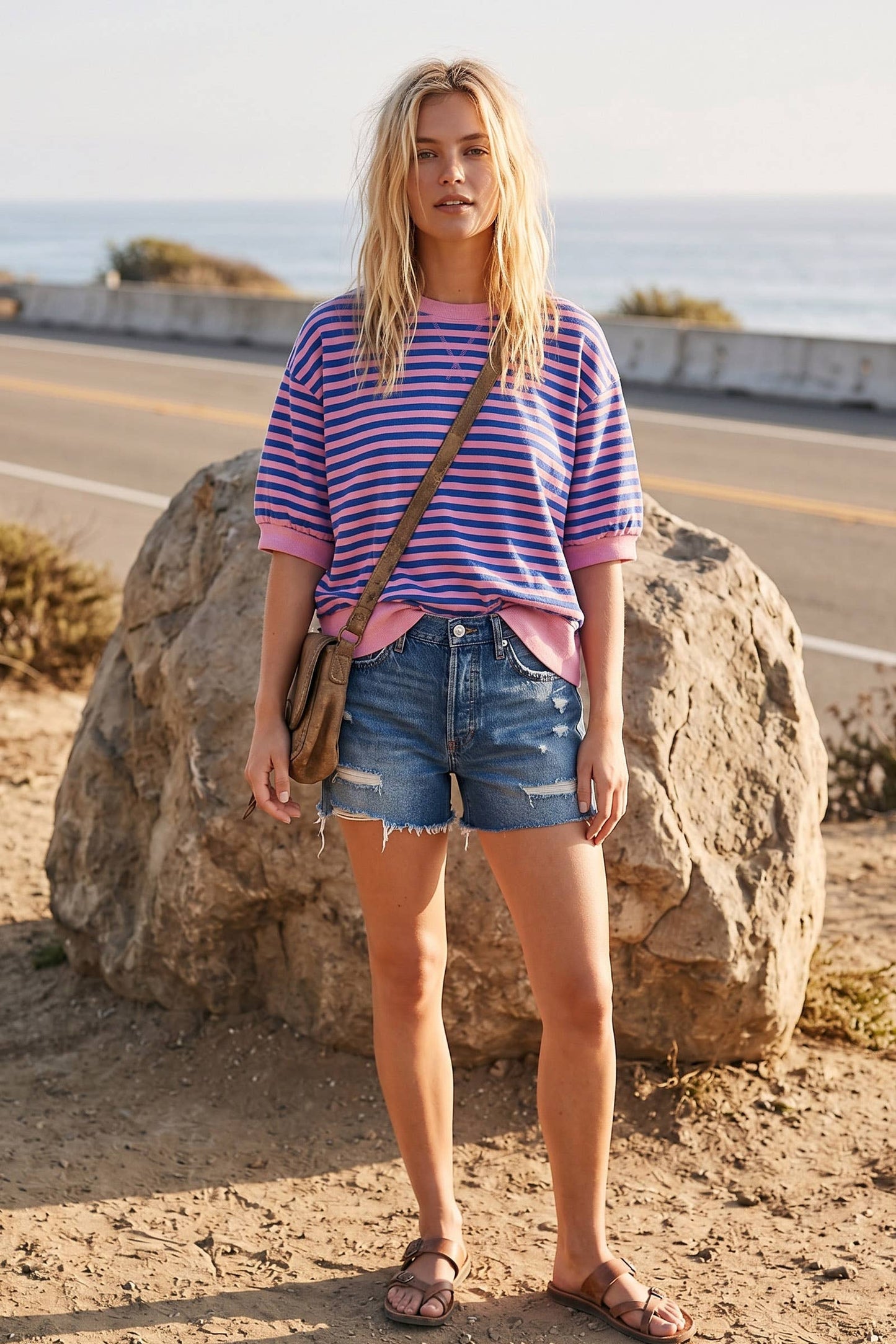 Striped Contrast Trim Knit Top