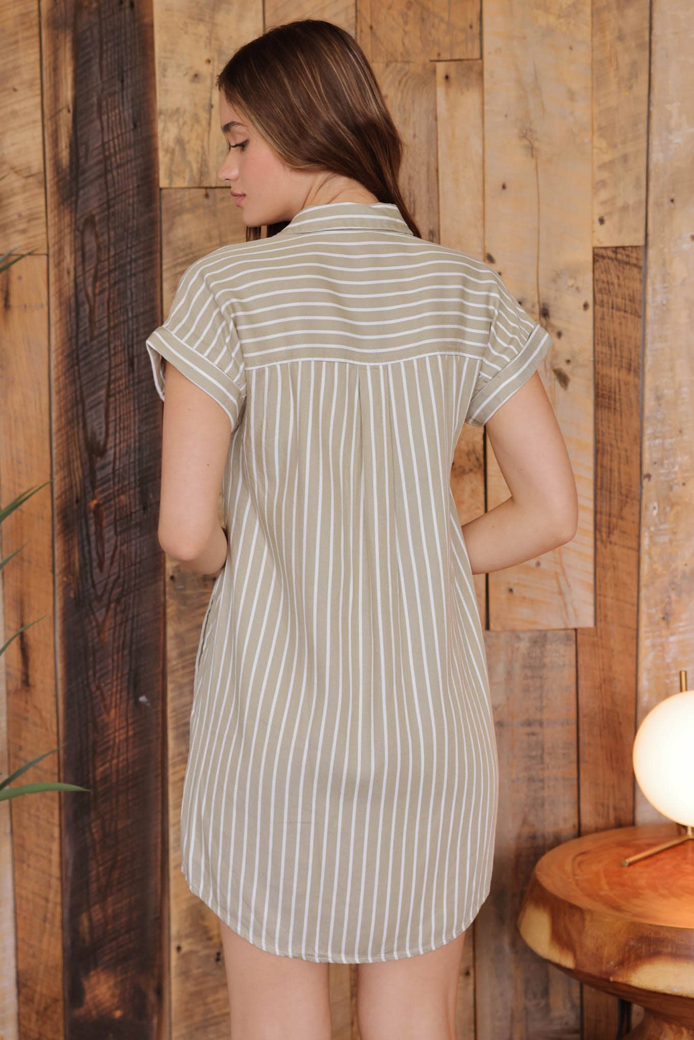 STRIPE COLLARED SHORT SLEEVE MINI SHIRT DRESS