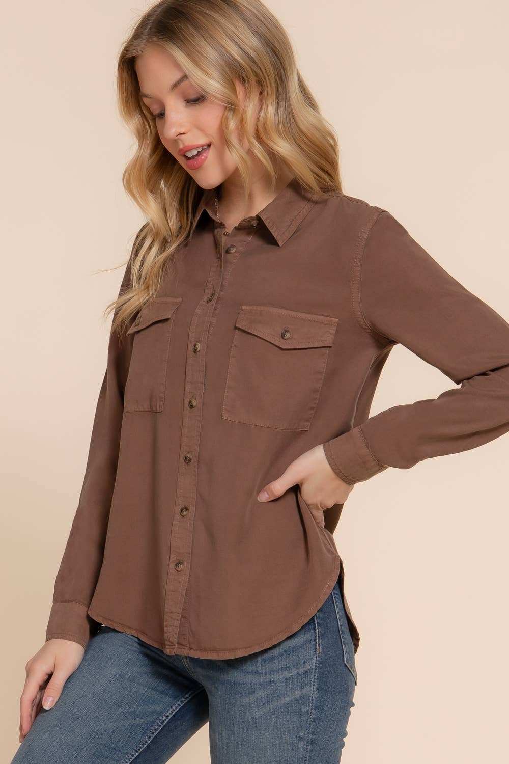 Long Sleeve Color Lyocell Shirt